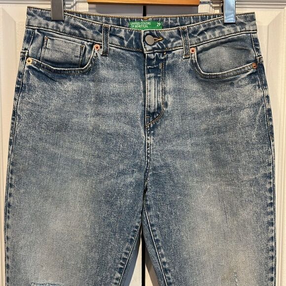 United Colors of Benetton Light Wash Distressed High Low Hem‎ Jeans Size 29 - Picture 2 of 15